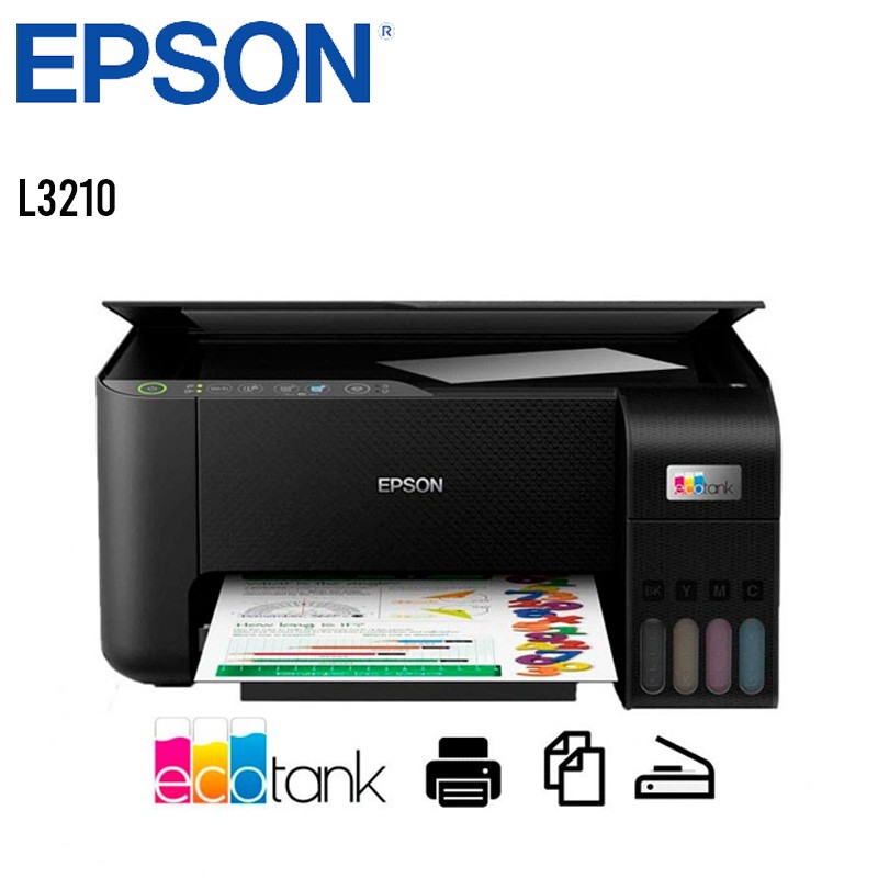 IMPRESORA MULTIFUNCIONAL DE TINTA EPSON ECOTANK L3210, IMPRIME / ESCANEA /  COPIA / USB